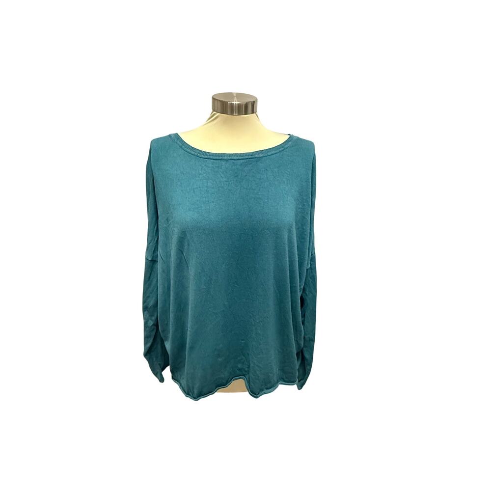 Garnet Hill Cotton Silk Blend Long Sleeve Crew Neck Top Sweater Size XL Blue